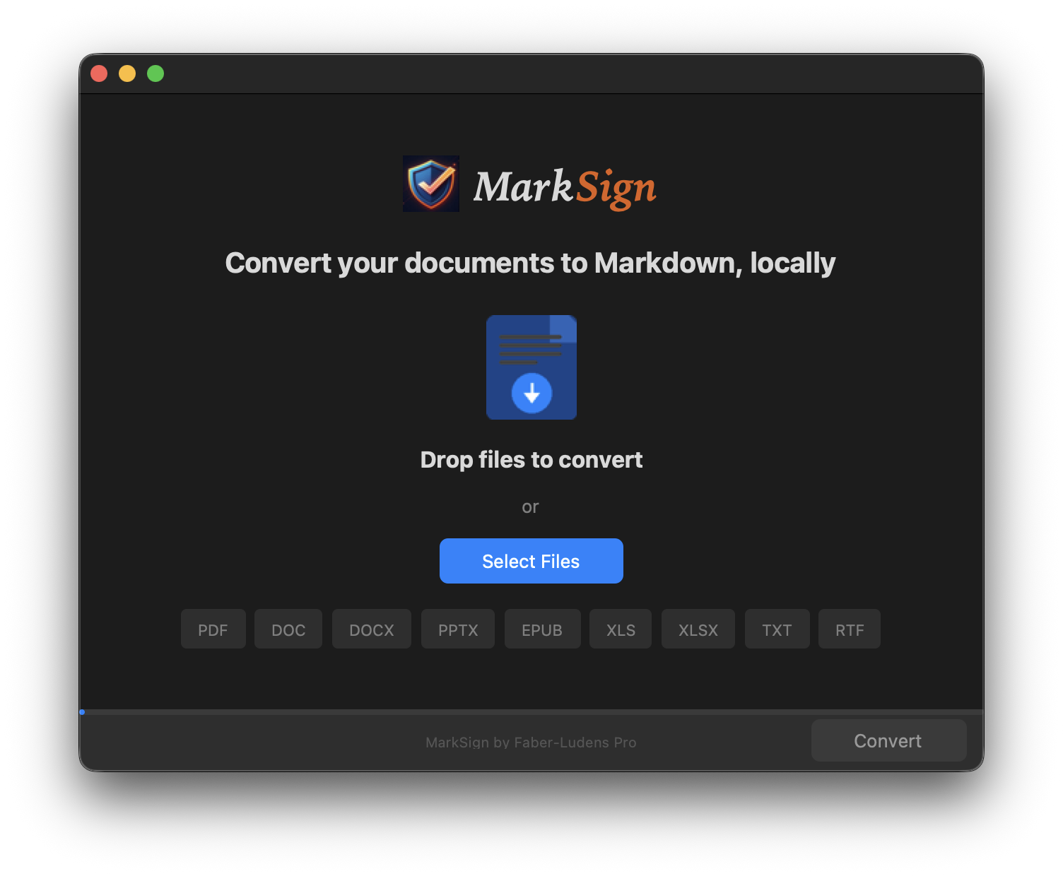 MarkSign app — drop files to convert